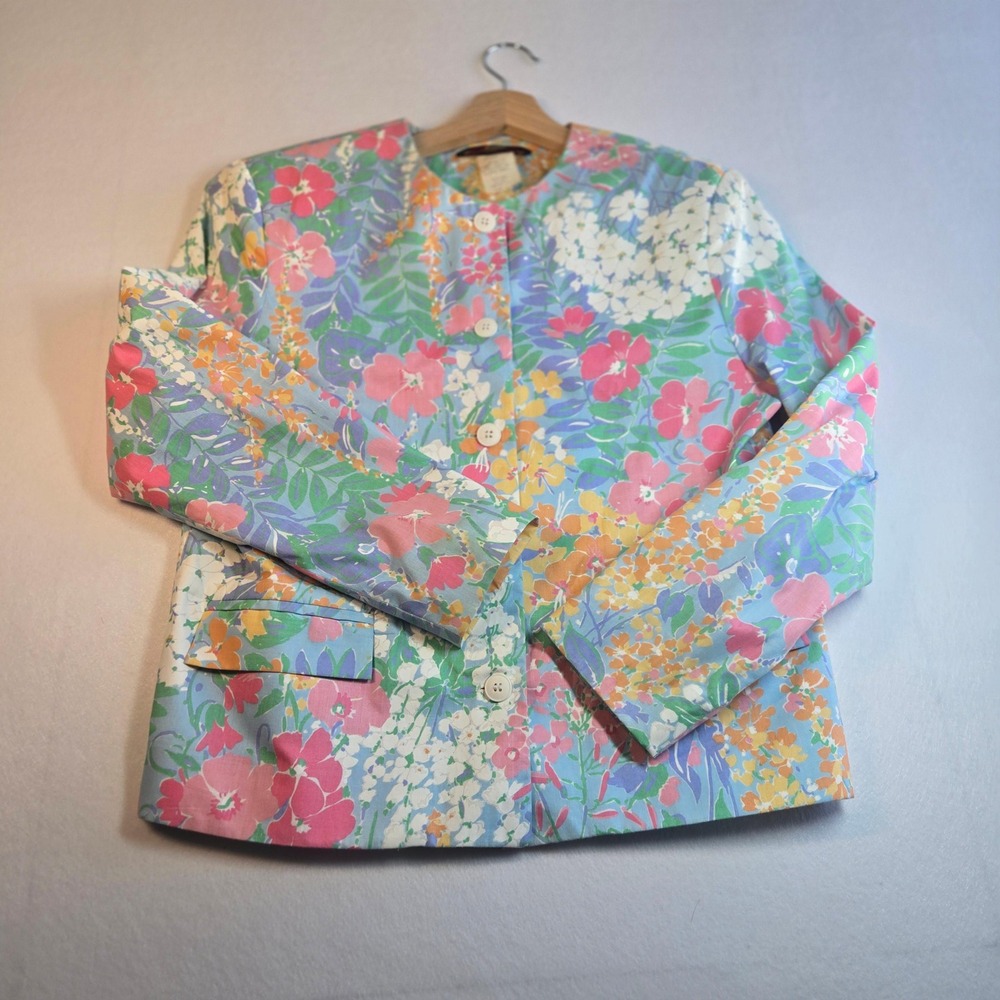 Orvis Blazer Jacket Womens 6 Multicolor Good Floral Cotton Blend Vintage USA